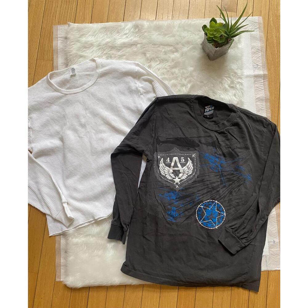 Top Heavy Boy's  Long Sleeve Shirts - White Waffle Knit & Black Graphic XL